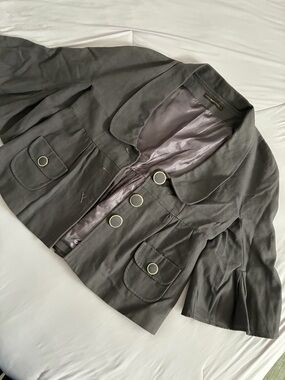 hazel Short Gray Cropped Blazer with Ring-Trim Buttons